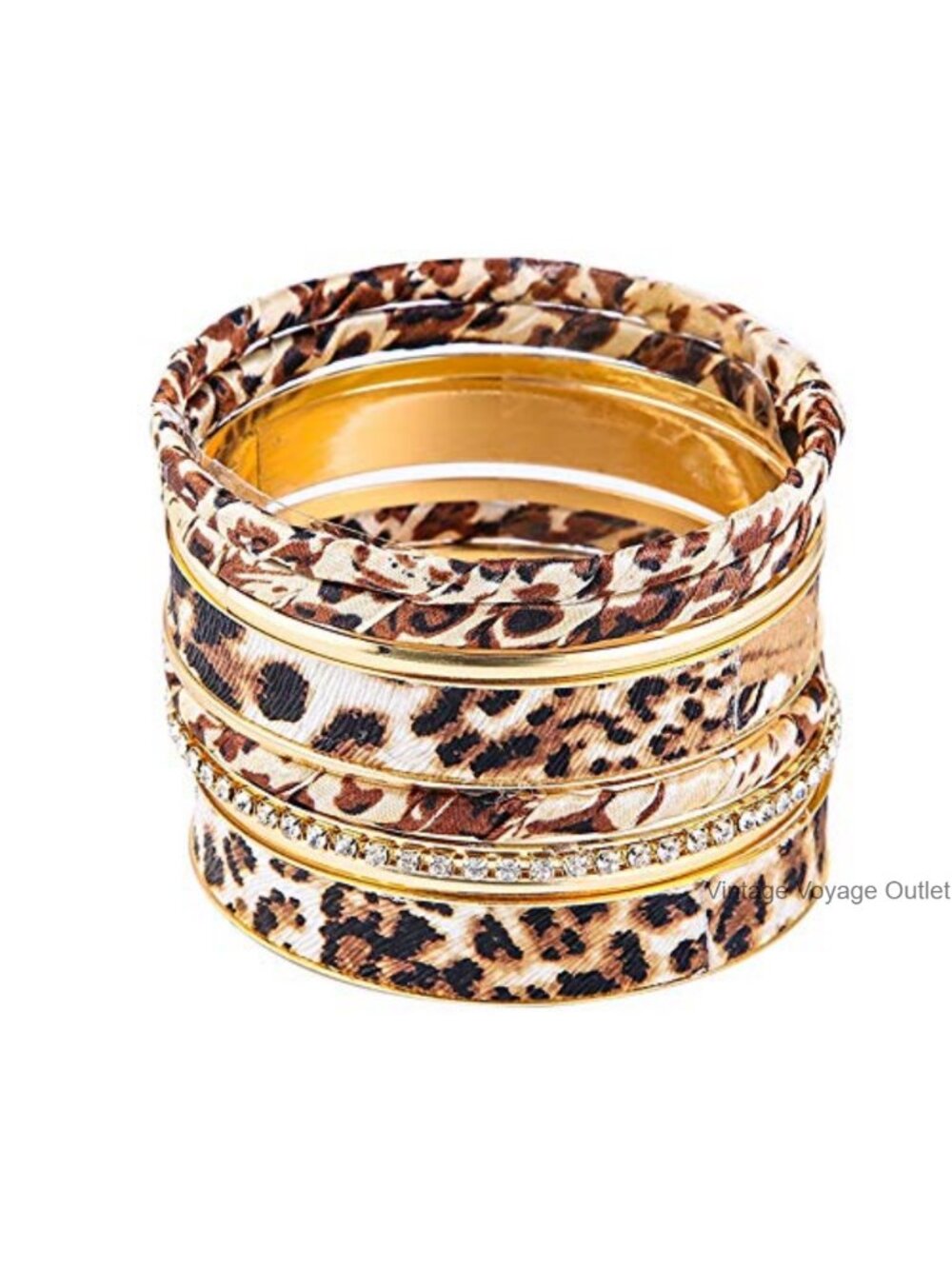Mottled Leopard Bangle Bracelet Set Stackable Gold Tone Cuff